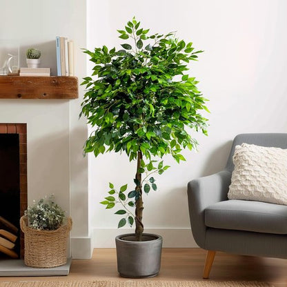 Erimda 5ft Artificial Ficus Tree - Realistic Faux Silk Plant for Home Decor | Indoor Living Room & Office