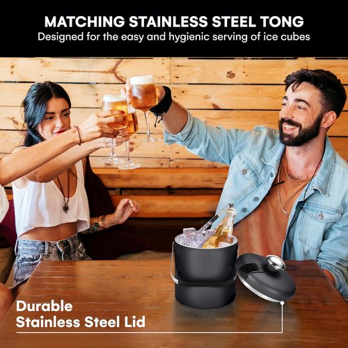 flybold Small Ice Bucket for Parties - Ice Bucket with Lid for Cocktail Bar - Double Walled Ice Container - Portable Chiller Bin Basket - Insulated Wine Buckets for Indoor or Outdoor - Ice Cube Holder