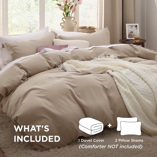 Bedsure Light Brown Duvet Cover Set - Extra Soft Twin/Twin XL Bedding with Zipper Closure & Pillow Sham