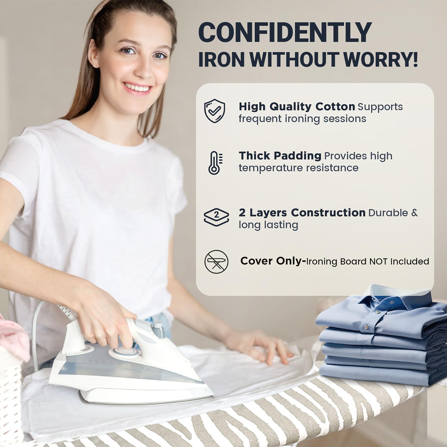 UniSimp Ironing Board Cover and Pad 18"x49" Extra Thick Natural Cotton, Scorch and Stain Resistant Padding, Extra Wide Iron Board Cover with Fasteners Heavy Duty Elastic Edge, Heatproof Zebra