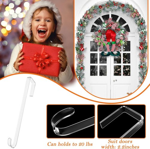 Clear Wreath Hangers by [Brand Name] - 12-Inch Over The Door Hooks, Non-Scratch Design for Seasonal Decor