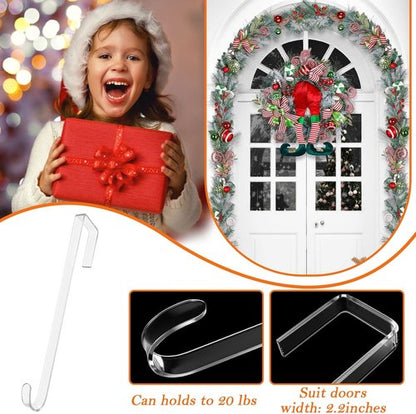 Clear Wreath Hangers by [Brand Name] - 12-Inch Over The Door Hooks, Non-Scratch Design for Seasonal Decor