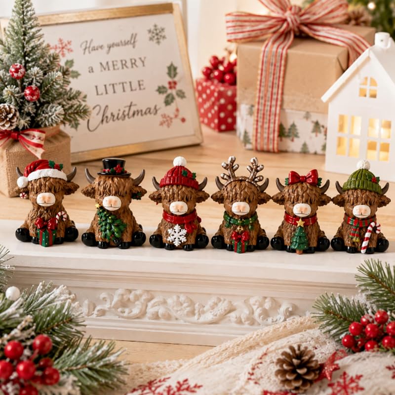 96 Pcs Christmas Mini Highland Cow Figurines - RattanView Variation of THIS listing
