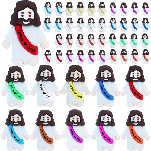 Little Jesus Figures by [Brand Name] - 50 Rubber Mini Jesus Figurines for Easter Egg Hunts | Bulk Religious Party Favors (Mixed Colors)