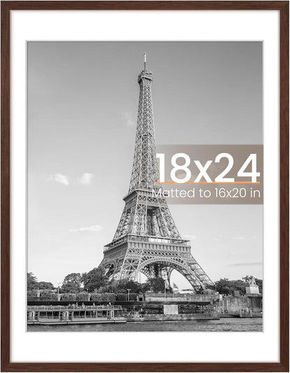 Upsimples 18x24 Picture Frame - Versatile Display for 16x20 with Mat or 18x24 Without - Brown, 1 Pack