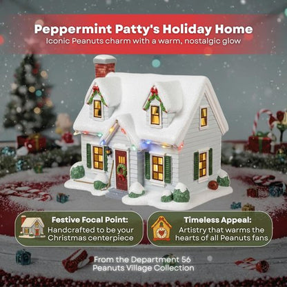 Department 56 Peanuts Christmas Village - Peppermint Patty Reichardt House | Lighted Ceramic Holiday Display, 7.05”