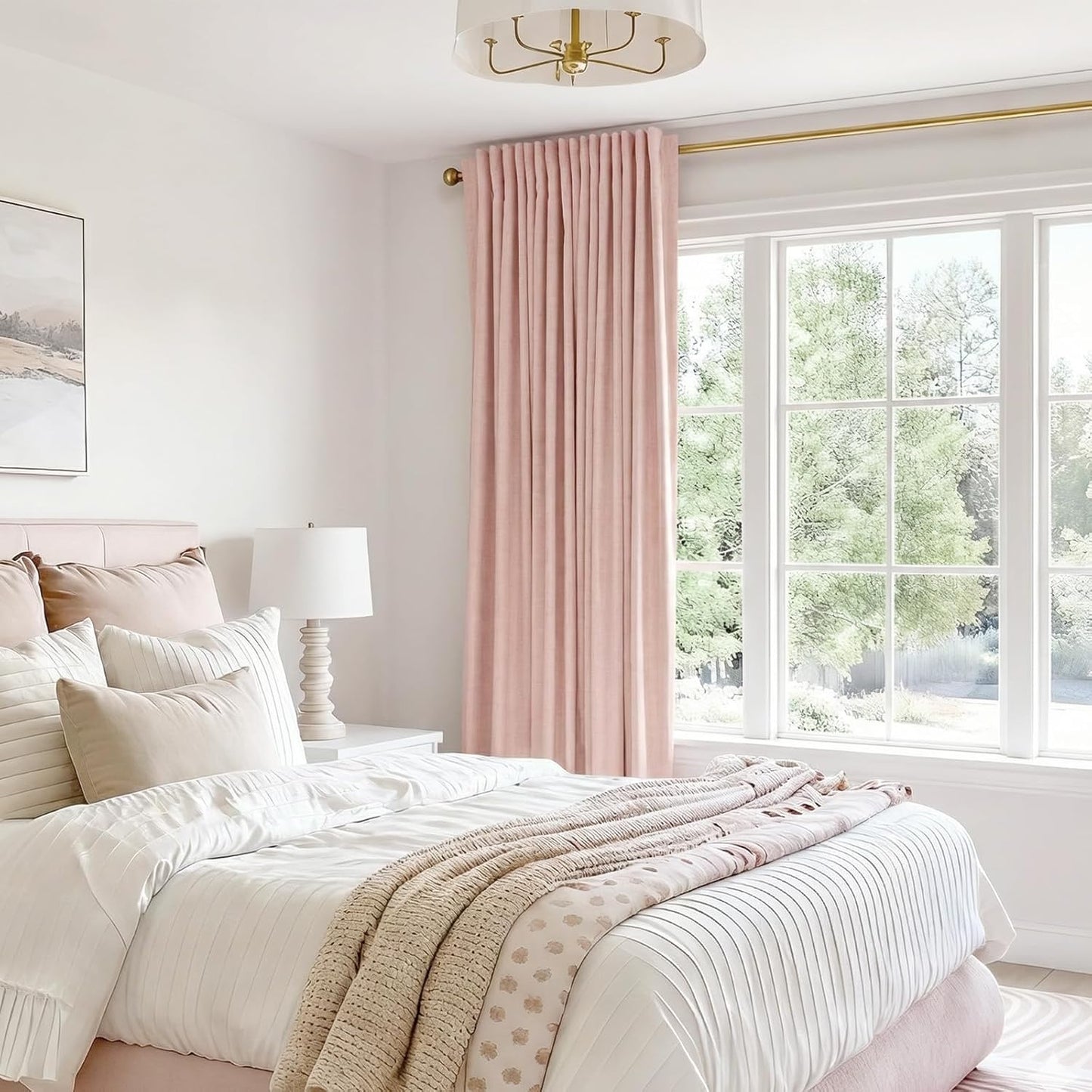 Skiennix 100% Blackout Linen Curtains - Thermal Insulated Drapes for Bedroom | 84" Long, Blush Pink
