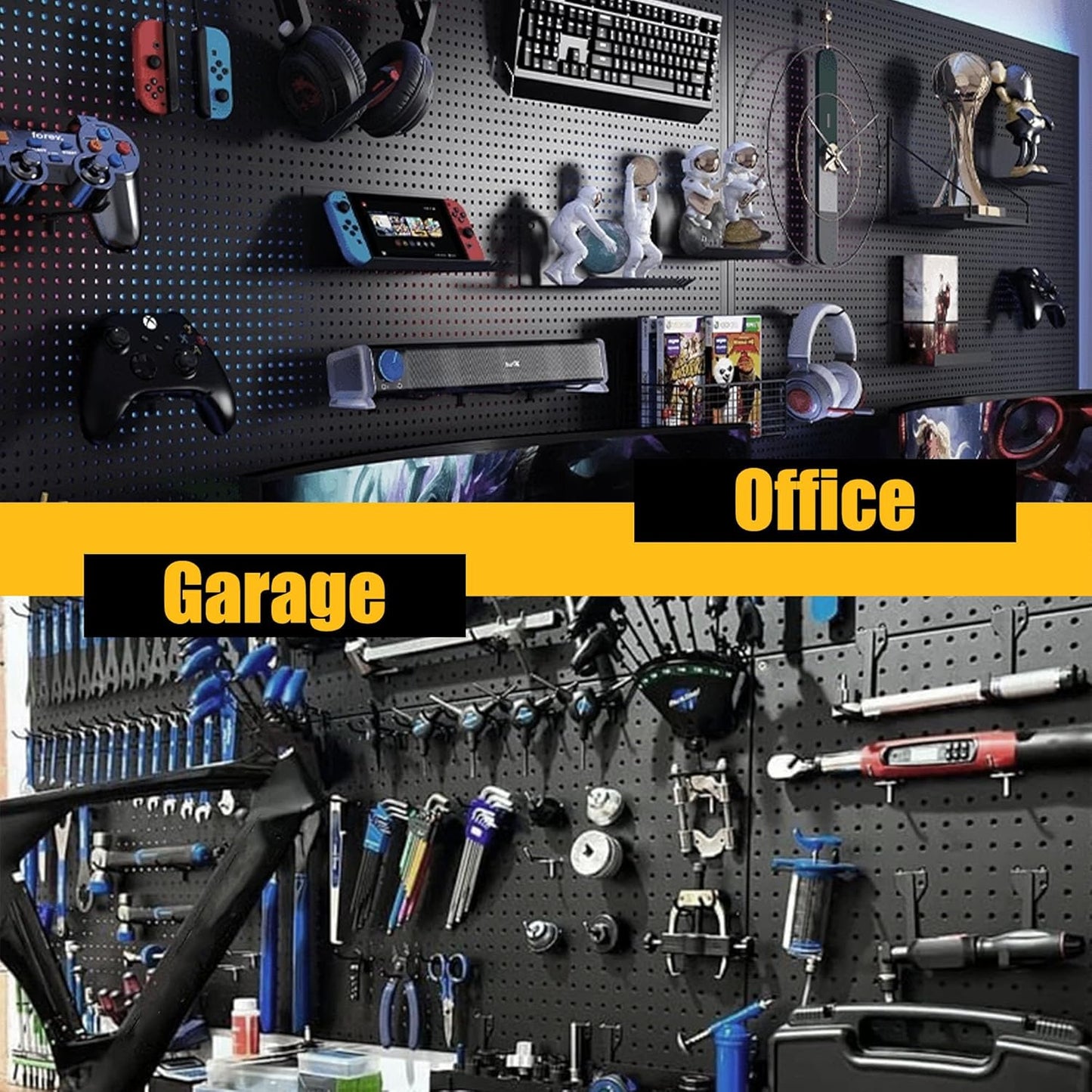 Spampur Metal Pegboard Panels - 4 Pack with 50 Hooks | Heavy-Duty Wall Organizer for Home & Garage