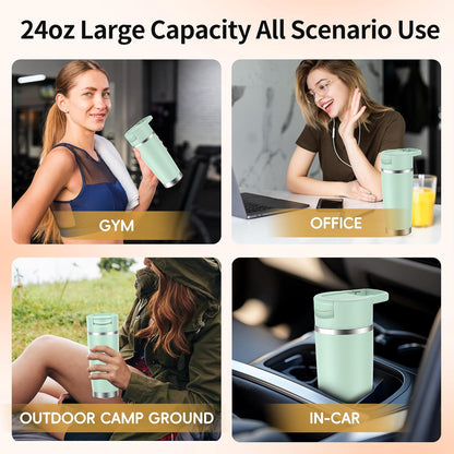 Skiennix Portable Blender - 24oz Insulated Cup, Cordless & USB-C Rechargeable, BPA Free - Green