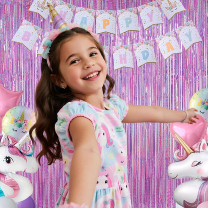 Shimmering Purplish Pink Foil Fringe Curtains - Tinsel Backdrop for Parties & Events | Perfect for Weddings, Baby Showers, Birthdays