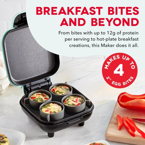 Dash Deluxe Egg Bite Maker - Electric Maker for Healthy Protein Snacks | Quick Cleanup, Space-Saving Design, 4 Servings, Aqua