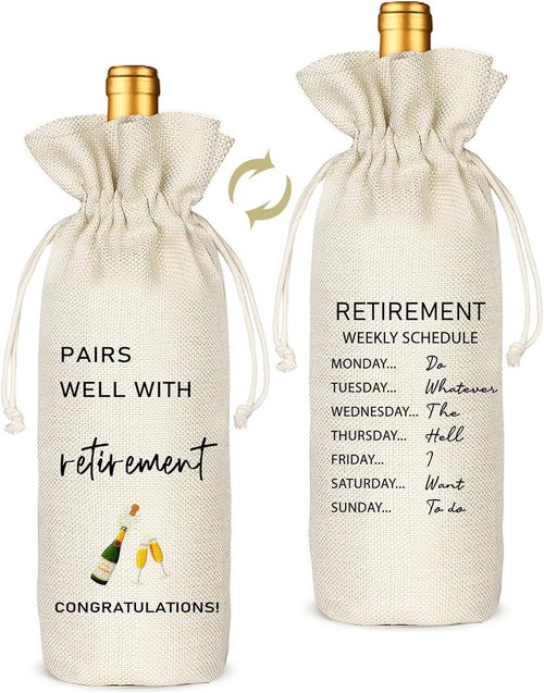 Beige Retirement Wine Bag Gift for Him & Her - Party Decor & Leaving Gifts for Coworkers & Boss - Retirement01