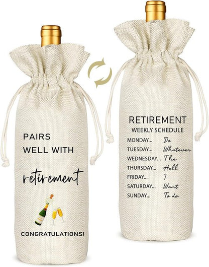 Beige Retirement Wine Bag Gift for Him & Her - Party Decor & Leaving Gifts for Coworkers & Boss - Retirement01