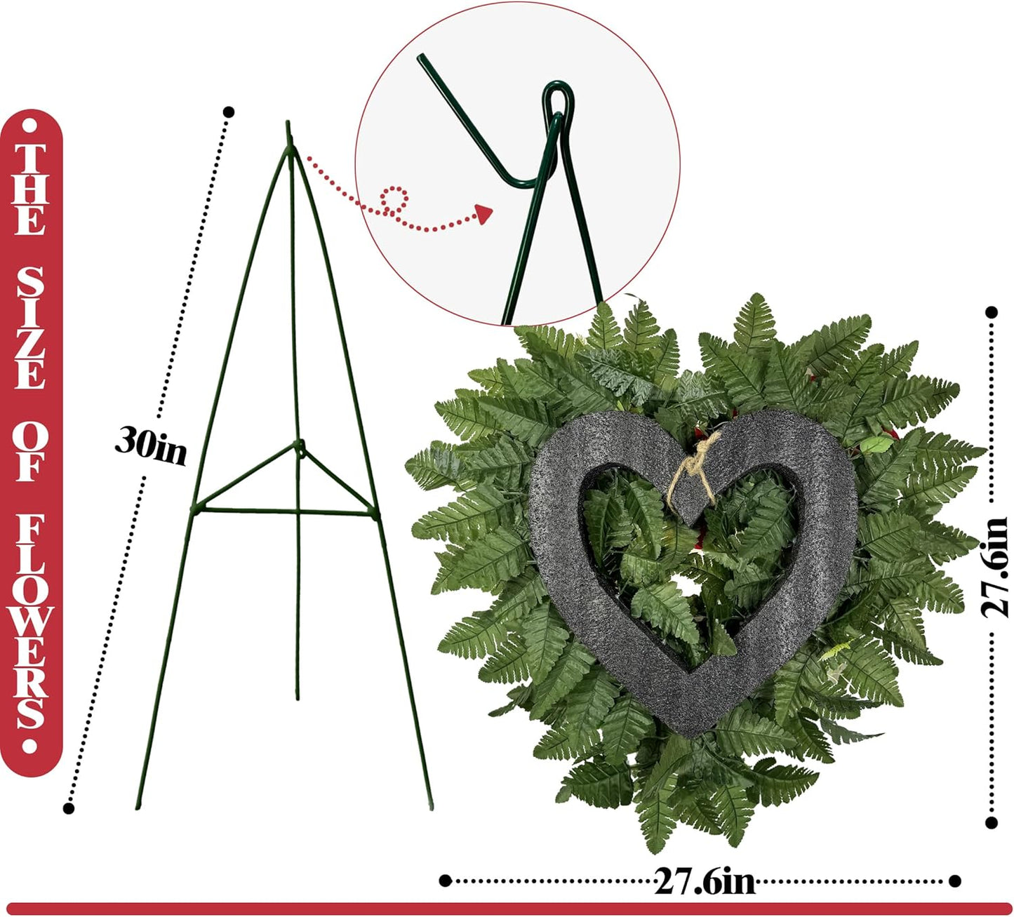 MUVIC Cemetery Flower Wreath - Elegant Heart-Shaped Memorial Floral Arrangement | 27-Inch Pink Hibiscus, Rose, Carnation, Daisy