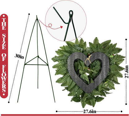 MUVIC Cemetery Flower Wreath - Elegant Heart-Shaped Memorial Floral Arrangement | 27-Inch Pink Hibiscus, Rose, Carnation, Daisy