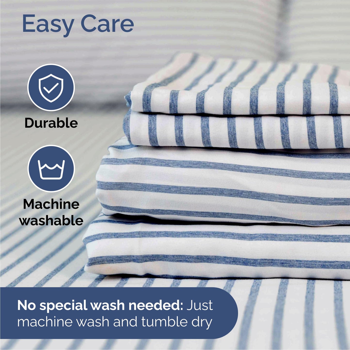 Queen Size 4 Piece Sheet Set - Comfy Breathable & Cooling Bed Sheets Set - Hotel Luxury Bedding for Women, Men, Kids, Teens, Boys & Girls - Deep Pockets, Soft, Wrinkle Free - Oeko-Tex - Blue Stripes 2