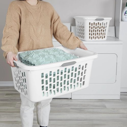 Large Plastic Laundry Basket by [Brand Name] - 2 Bushel Capacity with 4 Comfort Grip Handles | White