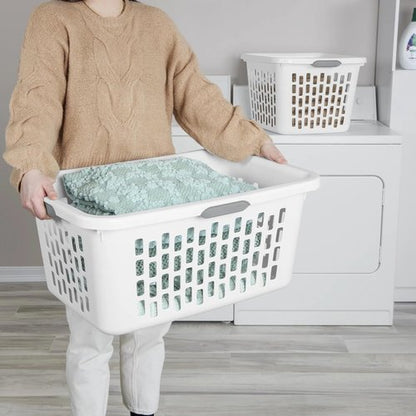 Large Plastic Laundry Basket by [Brand Name] - 2 Bushel Capacity with 4 Comfort Grip Handles | White