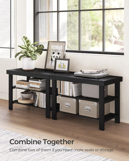 SONGMICS Shoe Rack Bench - 3-Tier Bamboo Storage Organizer | Holds 286 lb - Ink Black, 11.3 x 27.6 x 17.8 Inches
