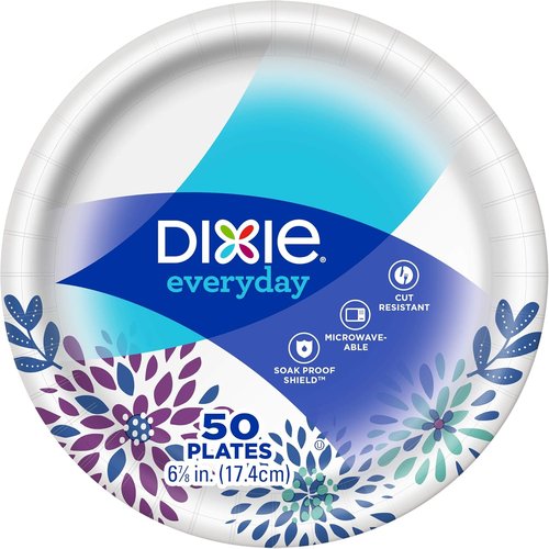 Dixie Paper Dessert Plates - 6 7/8" Inch, 50 Count | Perfect for Parties and Events