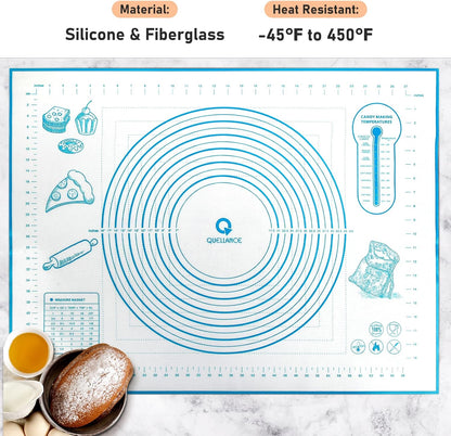 Skiennix Silicone Baking Mat - Non-Stick Pastry Mat with Measurements for Dough & Pizza | 24'' x 32'' Blue