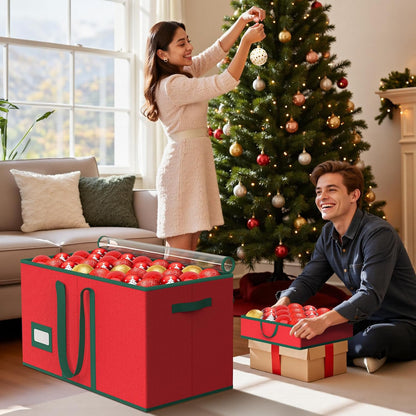 Skiennix Christmas Ornament Storage Box - Organize 128 Ornaments with Dual Zipper Closure & Adjustable Dividers | Large Holiday Decoration Container with 8 Trays