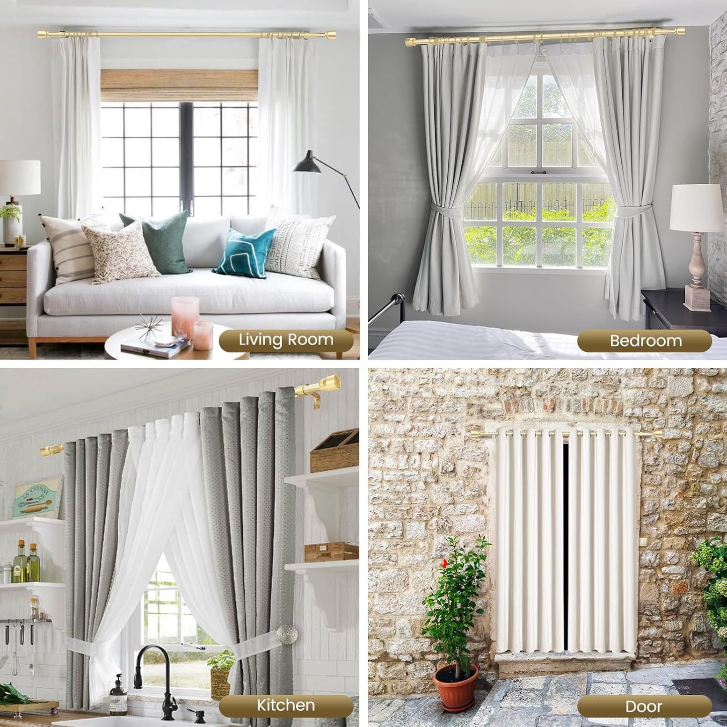 Skiennix Gold Curtain Rod - Heavy Duty Adjustable Telescopic Design | 30-60 Inch, 2 Pack for Windows