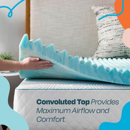Linenspa Gel Memory Foam Mattress Topper - Reversible Egg Crate Design for Comfort - Twin XL Size