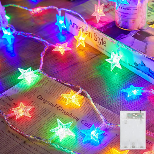 Minetom Star String Lights - 50 LED Waterproof Fairy Lights for Indoor/Outdoor Decor | 17 ft Multi-Color with Timer