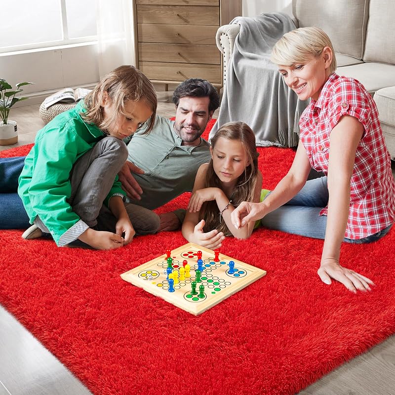 Red 6' x 9' Ultra Soft Shag Area Rug for Bedroom & Living Room (Variation: Red+6' x 9' Rectangular) - Non-Slip Plush Home Decor