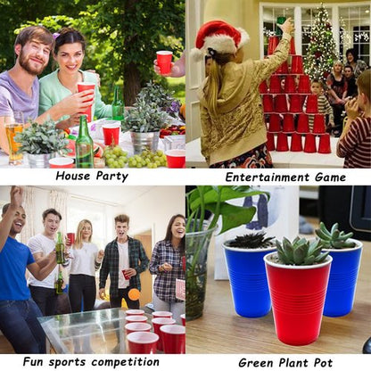 GOLDGE 60 Packs 16 Oz Plastic Party Cups Reusable in Red and Blue with 10 Pack ping Pong Balls, Cup Pong Game Set for Drinks, Soda, Punch, Barbecues, Picnics - Stock Your Home
