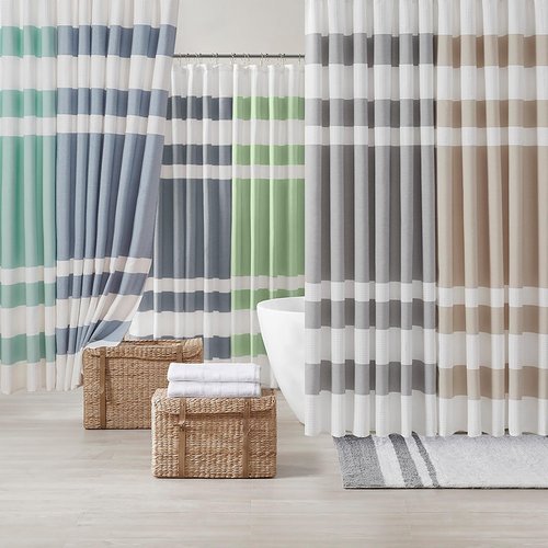 Madison Park Shower Curtain Waffle Weave Striped Pieced Design Fabric Shower Curtains for Bathroom with 3M Scotchgard Moisture Management Premium Spa Quality Modern Standard 72"x72" Grey