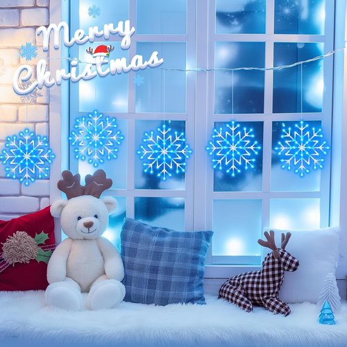 Brightown Christmas Snowflake Icicle Lights - 23.6ft 10 Drops with 480 LEDs for Indoor/Outdoor Decor | Blue & White