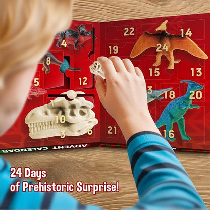 Dinosaur World Advent Calendar - 24 Days of Prehistoric Surprises with Dino Figurines & Fossil Dig | Perfect Xmas Gift for Kids