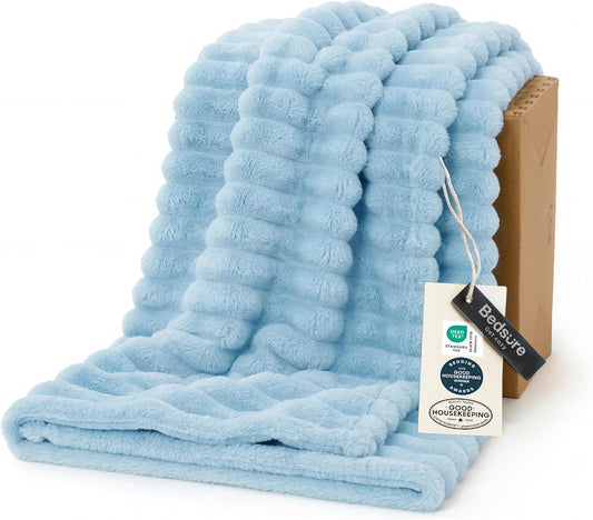 Bedsure GentleSoft Blue Fleece Blanket - Cozy Light Blue Throw for Couch, Perfect 50x70 Inches Size
