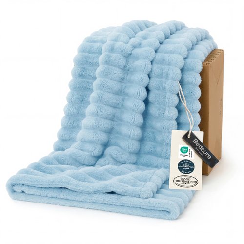 Bedsure GentleSoft Blue Fleece Blanket for Couch - Cozy Soft Blankets for Women, Cute Small Throws for Girls, Light Blue, 50x70 Inches