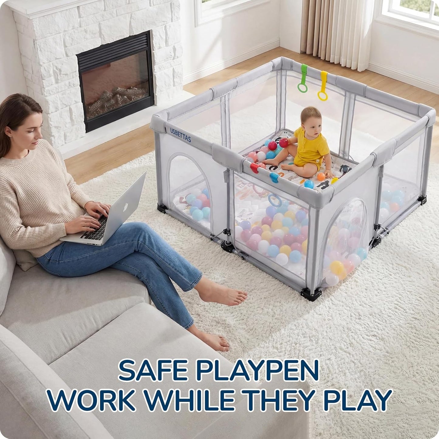 Skiennix Foldable Baby Playpen - Lightweight Portable Design with Quick 1-Minute Setup | 50"x50" Light Gray Safety Yard for Babies & Toddlers
