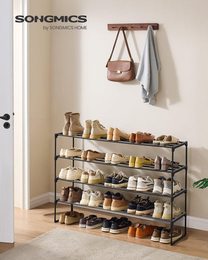 SONGMICS Shoe Rack, 4-Tier Shoe Organizer, Metal Storage Shelf, Upright or Upside Down, for 25-30 Pairs, Stackable, for Entryway, 11.8 x 46.1 x 28.4 Inches, Black ULSA034B01