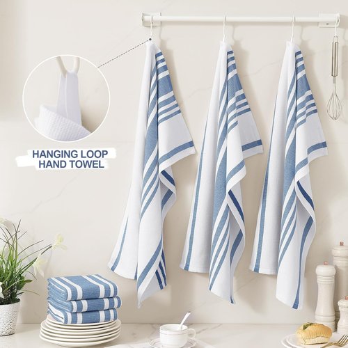 Homaxy Premium Kitchen Towels - Highly Absorbent Cotton Dish Towels, 18”x28”, Navy Blue, 6 Pack