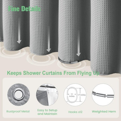 Dynamene Extra Long Shower Curtain and Liner Set - 84 inch Tall Waffle Fabric, Waterproof Clear Liner, Heavy Duty Weighted Hotel Luxury Shower Curtains for Bathroom with 12 Hooks, 72x84, Grey
