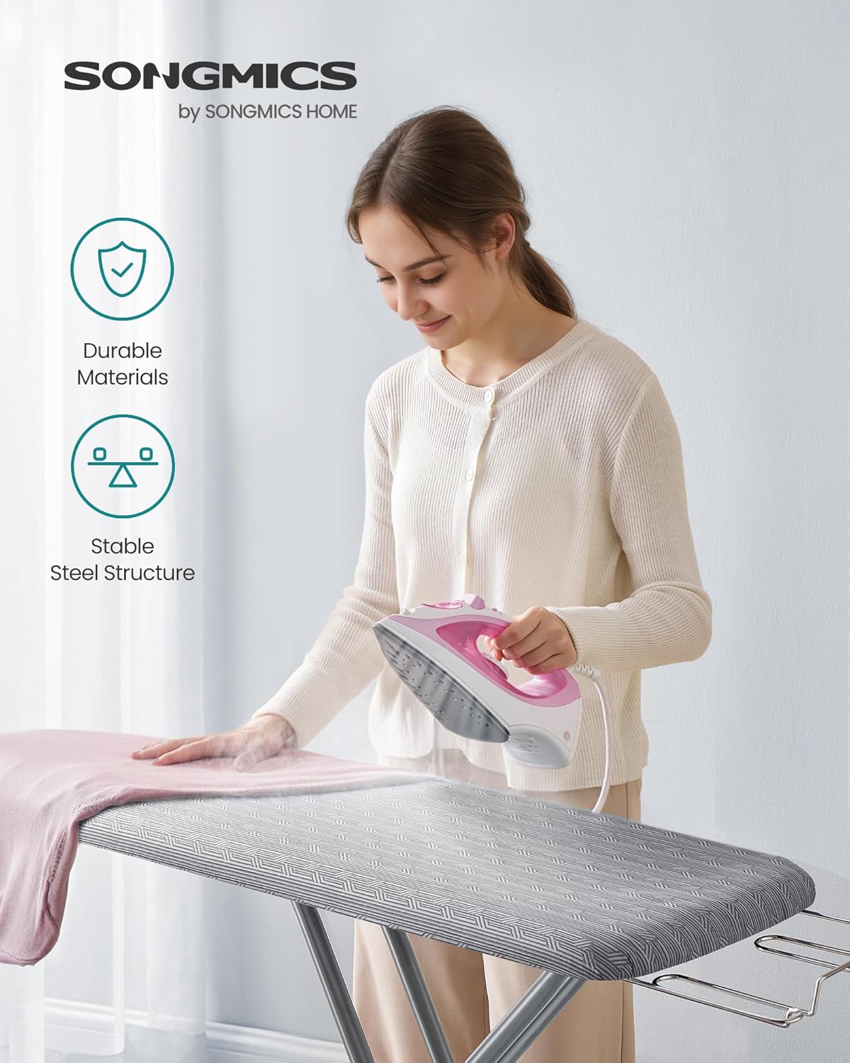 SONGMICS Ironing Board - Foldable & Height Adjustable Up to 35 Inches | 4-Layer Cover & Iron Rest - Dove Gray