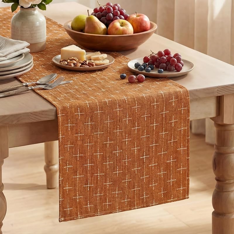 Caramel Cross-Star Textured Table Runner 13x72 Inch - Waterproof Seasonal Kitchen Decor - Artoid Mode (Variation: Caramel 13" x 72")