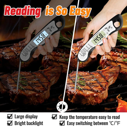 Meat Thermometer - IP67 Waterproof Digital Thermometer with Backlight & Magnet for BBQ, Grill, Candy