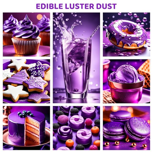 Cherrysea Luster Dust Edible Shimmer Powder - 15g Food Grade Cake Dust for Cocktails & Decorations | Purple