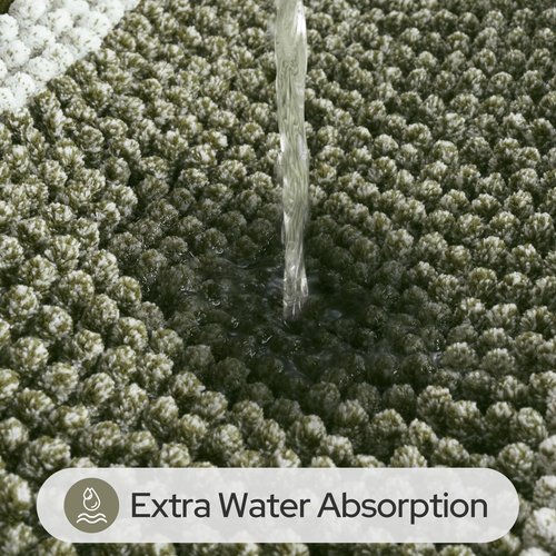 HOMEIDEAS Sage Green Bathroom Rugs, 2 Piece Thick Absorbent Fluffy Striped Chenille Bath Rugs Set, Non Slip, Soft Shaggy Bath Mats for Green Bathroom Decor, 20" x 32" Plus 17" x 24"