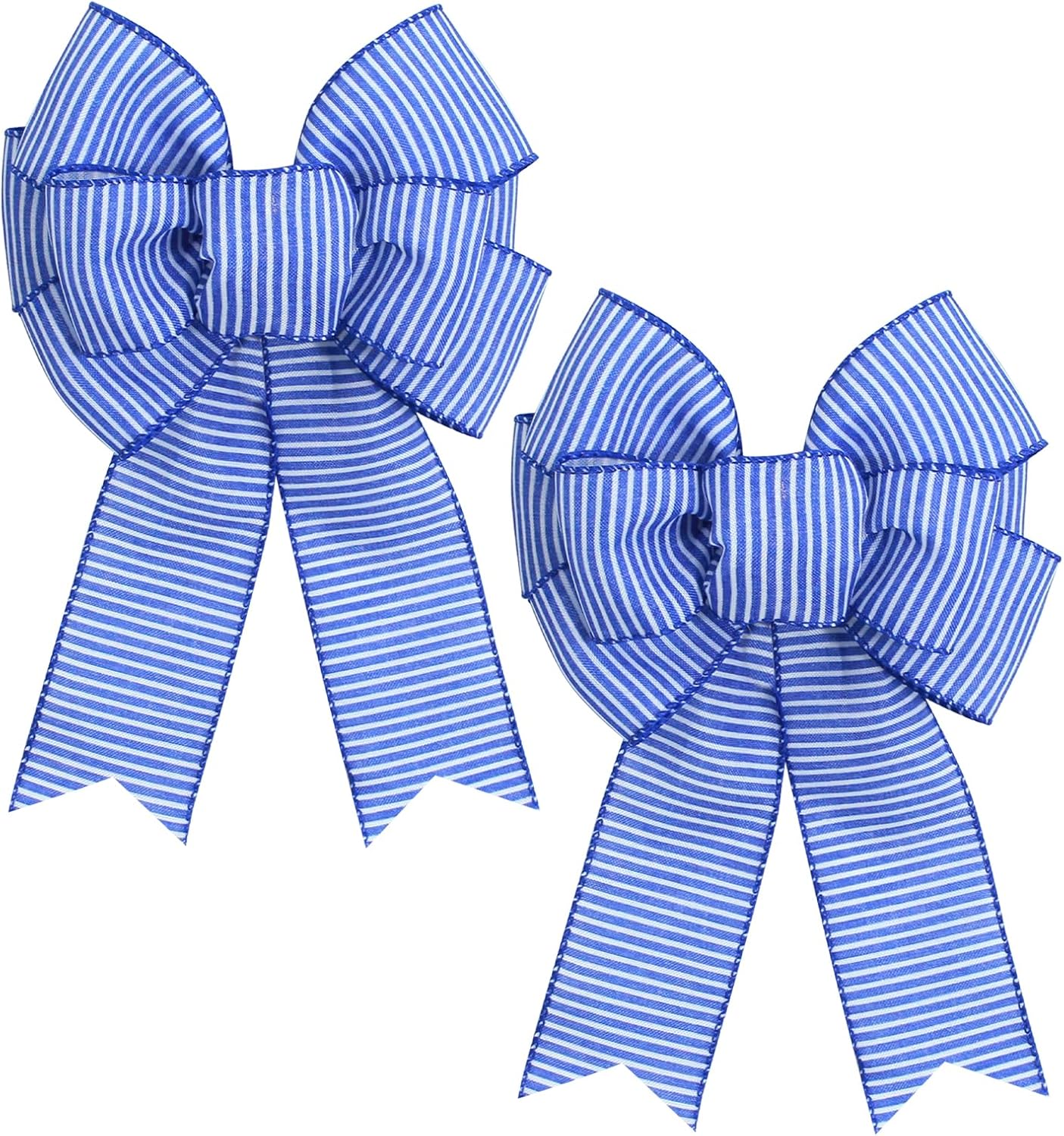 Skiennix Blue & White Stripe Wreath Bows - Rustic Burlap Decor for Indoor/Outdoor Events | 2-Pack