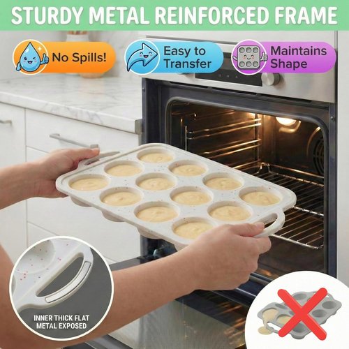 Bake Boss Silicone Muffin Pan - 2-Pack, Metal Reinforced, BPA-Free, 12-Cup Baking Tray