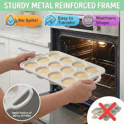 Bake Boss Silicone Muffin Pan - 2-Pack, Metal Reinforced, BPA-Free, 12-Cup Baking Tray