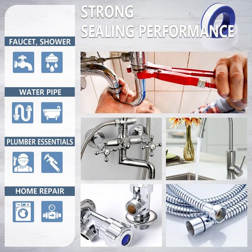 Teflon Tape,PTFE Plumbers Tape,for Sealing,Plumbing,Sealant,Thread Seal for Shower Head,Water Pipe,Prevent Leakage,(1 Roll,1/2 Inch X 520 Inches).
