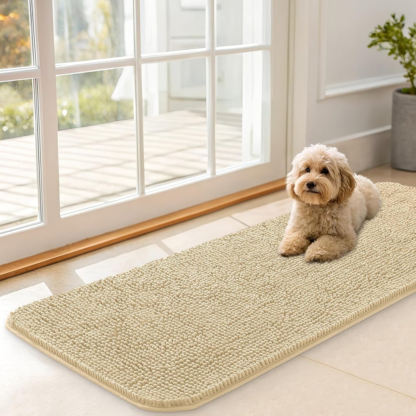 OLANLY Dog Door Mat - Absorbent Non-Slip Chenille Mat for Muddy Paws | 47x17 Inches, Quick Dry Design